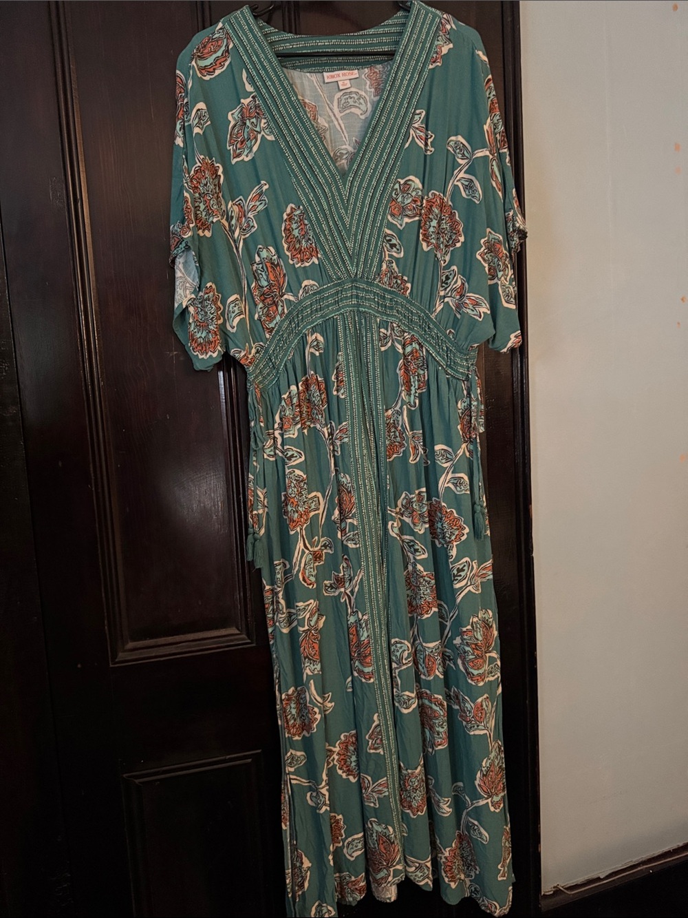 Knox Rose Teal Floral V-Neck Maxi Dress